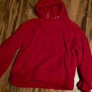 A fuzzy red hoodie, women’s S, from Athletic Works.